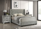 Daphne Light Gray Upholstered Tufted Panel King Bed front view