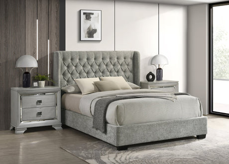 Daphne Light Gray Upholstered Tufted Panel Queen Bed front view