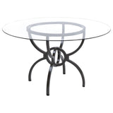Aviano Round 48-inch Glass Top Metal Dining Table Gunmetal angled front view