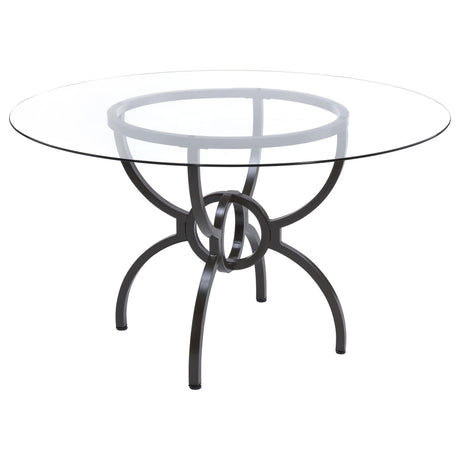 Aviano Round 48-inch Glass Top Metal Dining Table Gunmetal angled front view