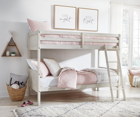 Robbinsdale Antique White Twin-Over-Twin Bunk Bed front angle