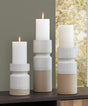 Hurston ceramic candle holder set of 3 in ivory and brown, front view