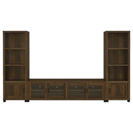 Sachin 3-Piece Entertainment Center with 79 inch Dark Pine TV Stand front view