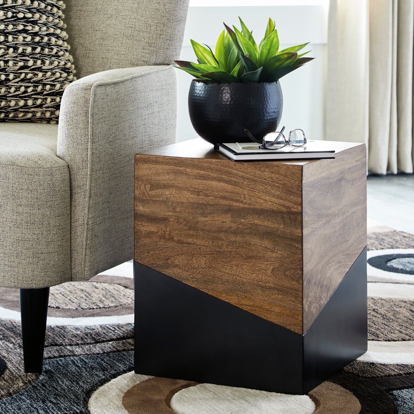 Trailbend Accent Table brown wood top front angle