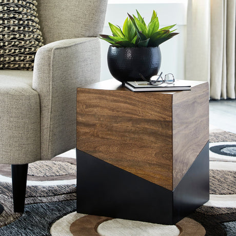 Trailbend Accent Table brown wood top front angle