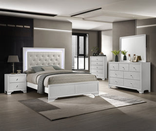 Main view of Lyssa Oat Frost LED Upholstered Tufted Panel Bedroom Set bed