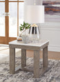 Loyaska End Table, front angle showing marble top and wood base