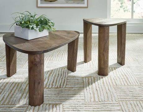 Reidport Accent Cocktail Table Set large table front angle