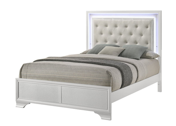 Lyssa Oat Frost LED Upholstered Tufted Panel Twin Bed front view