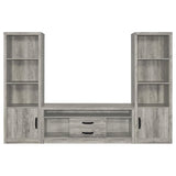 Burke 3-piece entertainment center front view in grey driftwood