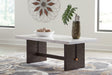 Burkhaus Dark Brown and White Marble Coffee Table front angle
