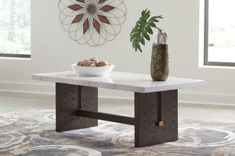 Burkhaus Dark Brown and White Marble Coffee Table front angle
