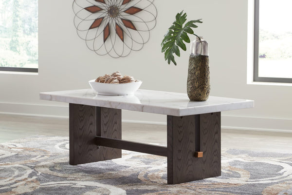 Burkhaus Dark Brown and White Marble Coffee Table front angle