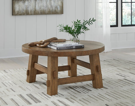Mackifeld Cocktail Table in warm brown, front angle view