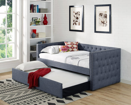 Trina Gunmetal Gray Upholstered Tufted Trundle Daybed front view