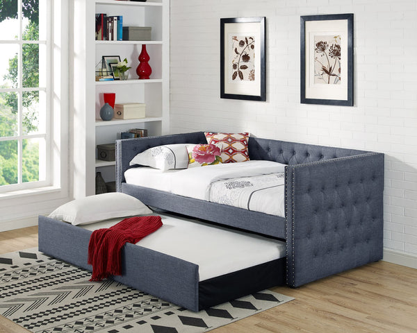 Trina Gunmetal Gray Upholstered Tufted Trundle Daybed front view