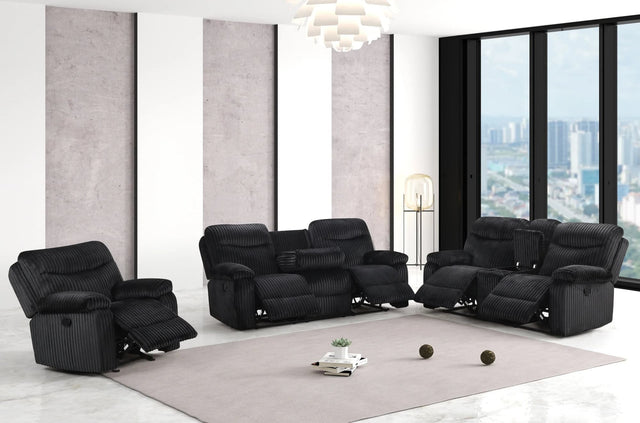 Bravo Black 3-Piece Reclining Set front angle view