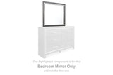 Lodanna gray bedroom mirror front view with faceted chrome accents