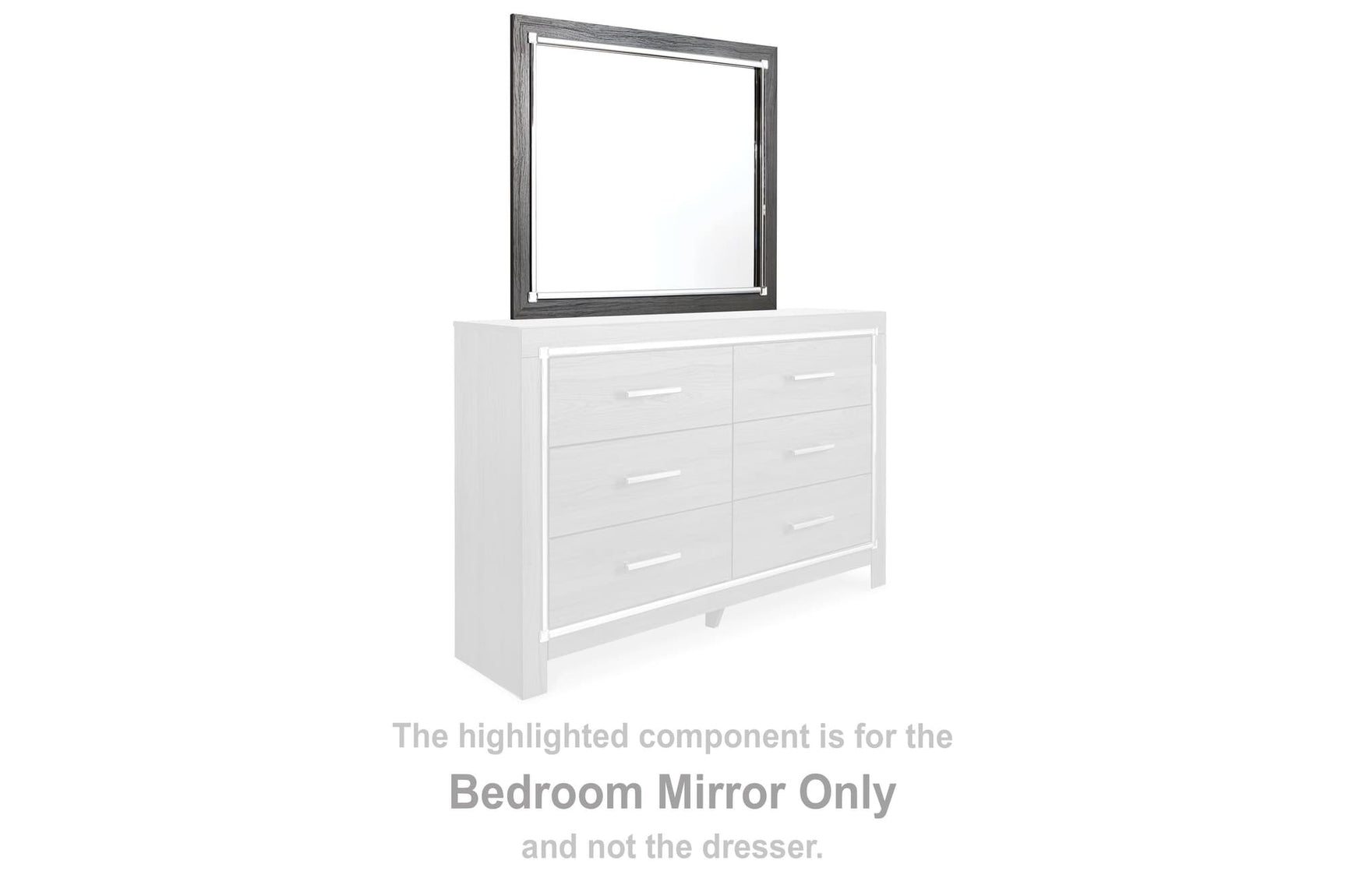 Lodanna gray bedroom mirror front view with faceted chrome accents