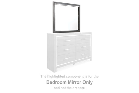 Lodanna gray bedroom mirror front view with faceted chrome accents
