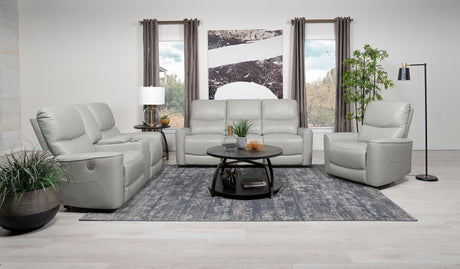 Greenfield power sofa in ivory leatherette upholstery front angle