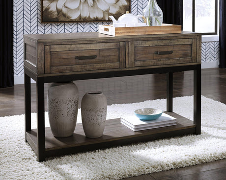 Johurst Grayish Brown Sofa Console Table front view