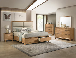 Florian light brown upholstered storage platform bed main view