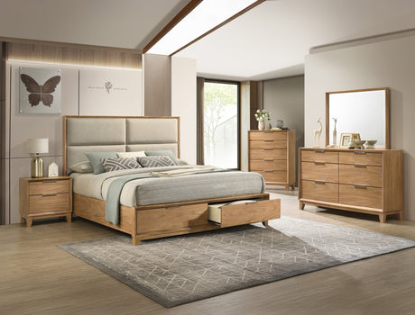 Florian light brown upholstered storage platform bed main view