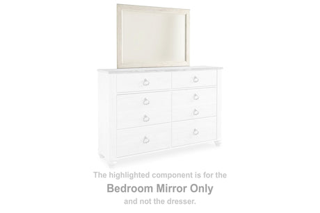 Willowton Whitewash Bedroom Mirror front view showing whitewashed frame