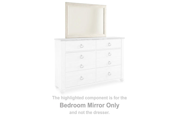 Willowton Whitewash Bedroom Mirror front view showing whitewashed frame