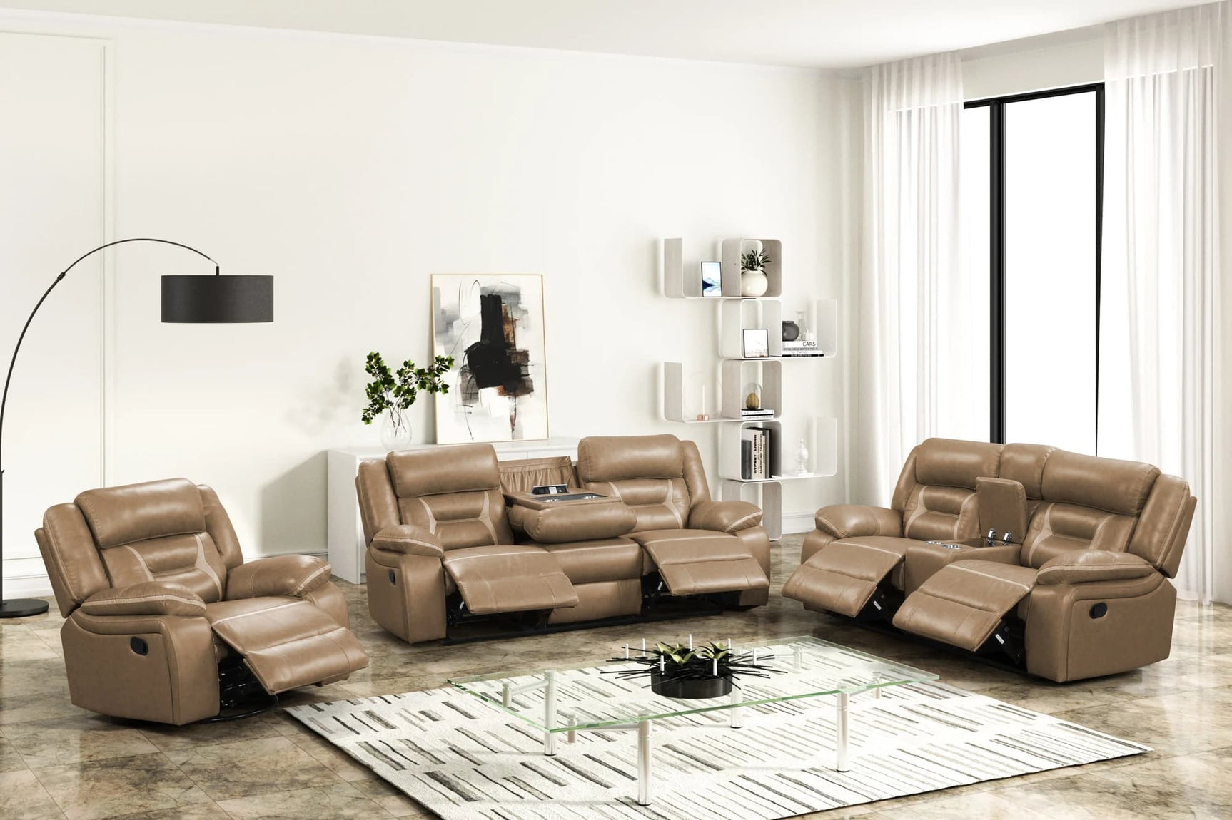 Luka20 Oversized 3-Piece Reclining Set front view showing sofa, loveseat, and recliner