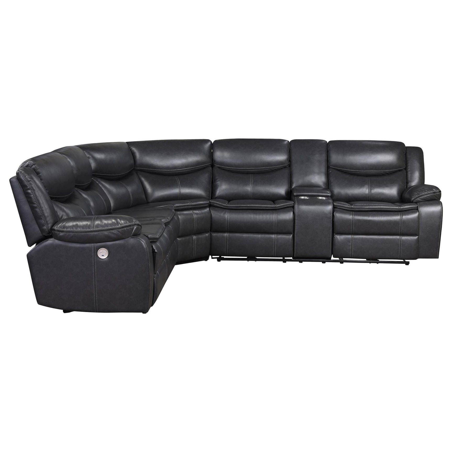 Sycamore Upholstered Power Reclining Sectional Sofa Dark Grey front angle