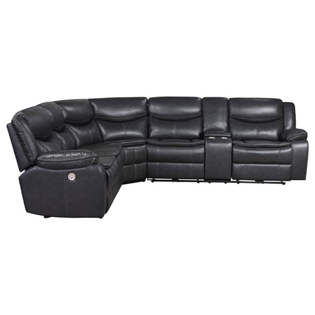 Sycamore Upholstered Power Reclining Sectional Sofa Dark Grey front angle
