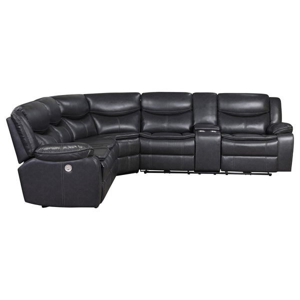 Sycamore Upholstered Power Reclining Sectional Sofa Dark Grey front angle