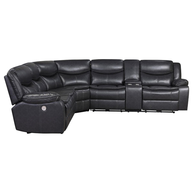 Sycamore Upholstered Power Reclining Sectional Sofa Dark Grey front angle