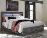 Baystorm Gray King Panel Storage Bed with storage drawers closed - side view