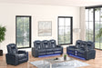 Front view of Stefano40 3-piece reclining set in blue leather gel