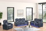 Front view of Stefano40 3-piece reclining set in blue leather gel