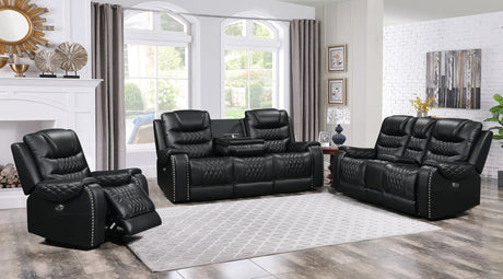 Harley Black Top Grain Leather Power Reclining Sofa Set - front view