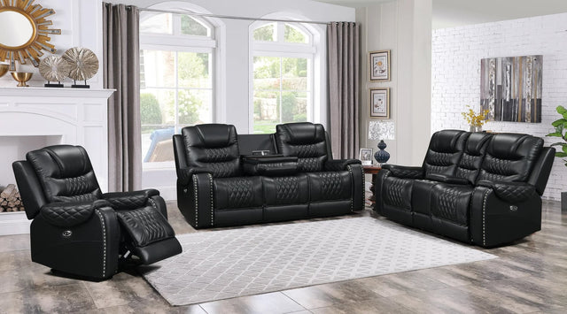 Harley Black Top Grain Leather Power Reclining Sofa Set - front view