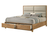 Florian upholstered light brown queen storage platform bed front view