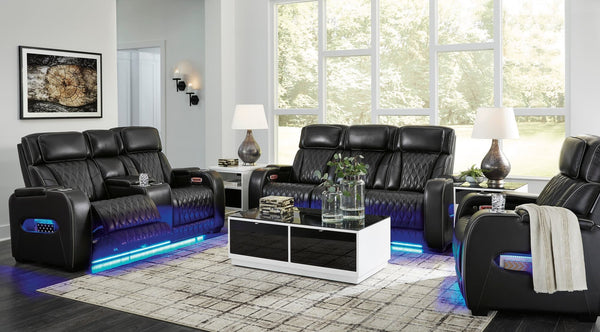 Uli Black Power Reclining Leather Sofa angled view