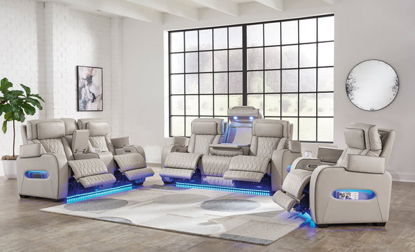 Uli Gray Power Reclining Set genuine leather sofa frontal view