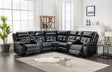 Jacob black leather reclining sectional sofa in black, angled view