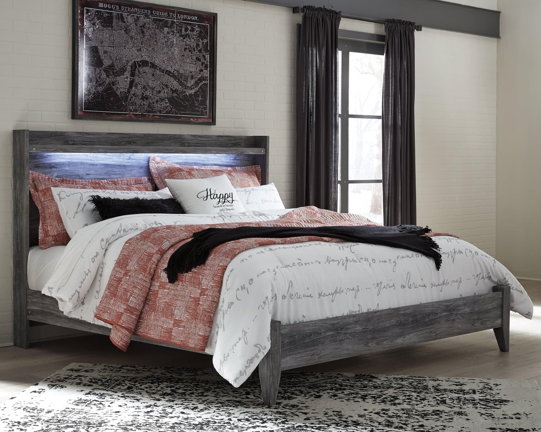 Baystorm Gray King Panel Bed front view in smoky gray finish