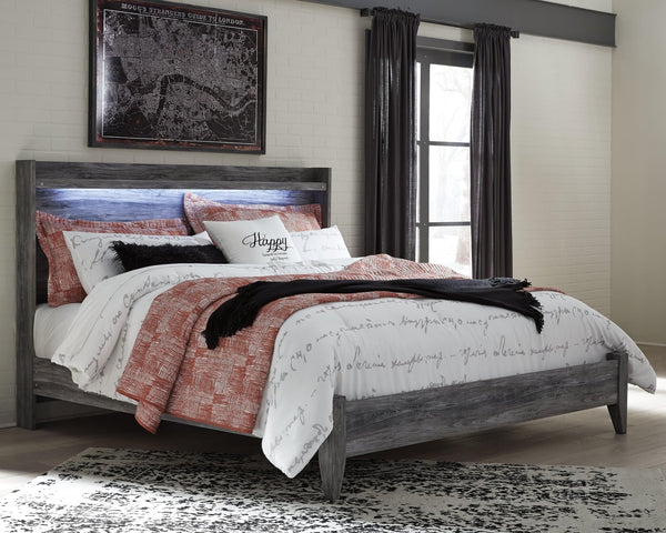 Baystorm Gray King Panel Bed front view in smoky gray finish