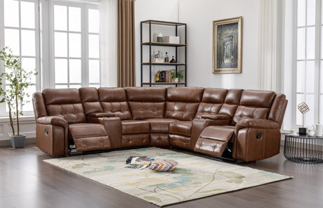 Jacob Saddle reclining sectional sofa in leather gel from front angle