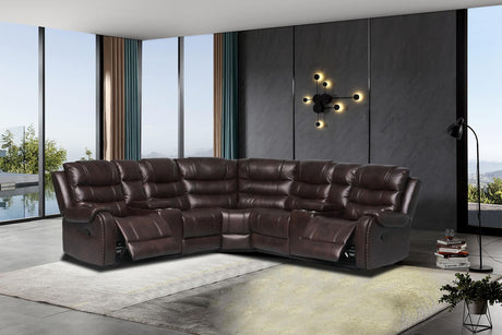 Rose Brown Leather Reclining Sectional sofa front angle