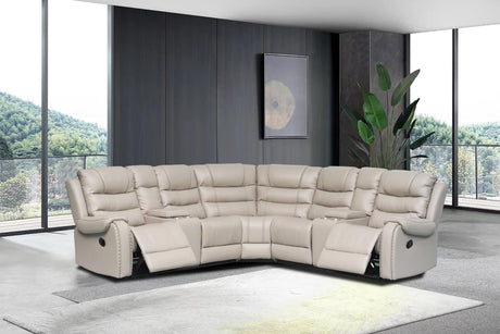 Rose Stone leather gel reclining sectional sofa angled view