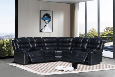 Rose navy reclining sectional sofa angled view